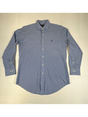 Polo Ralph Lauren Mens Shirt 15 1/2 32-33 Blue Micro Check Cotton Button Down